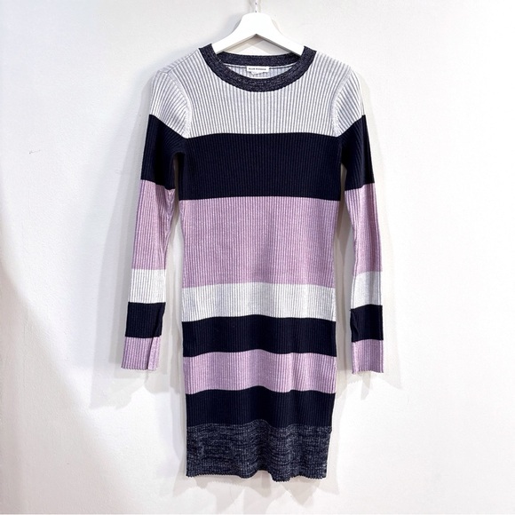 Club Monaco Merino Wool Striped Knit Sweater Dress Size M Pink Black White - Picture 2 of 13